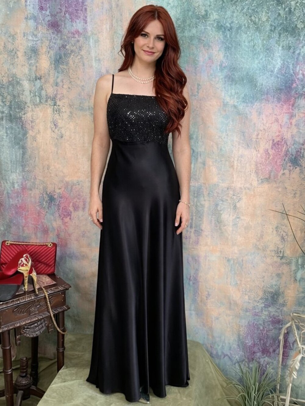 📌Be Smart Classic Elegant Formal - Evening - Prom Satin Dress with Sequins